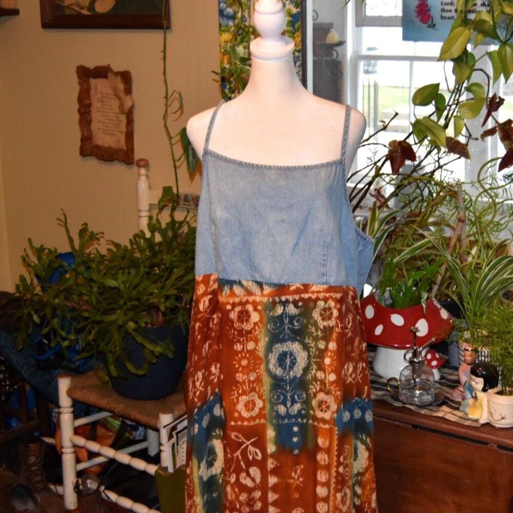 Vintage Y2K Diana Marco Size 20 Boho Patchwork Denim Rayon Sundress Y2K
